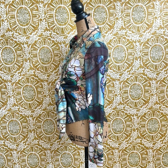 IQ Paris Vintage Stained Glass Novelty Print Made In NYC Button Down Shirt Sz S - Picture 7 of 13